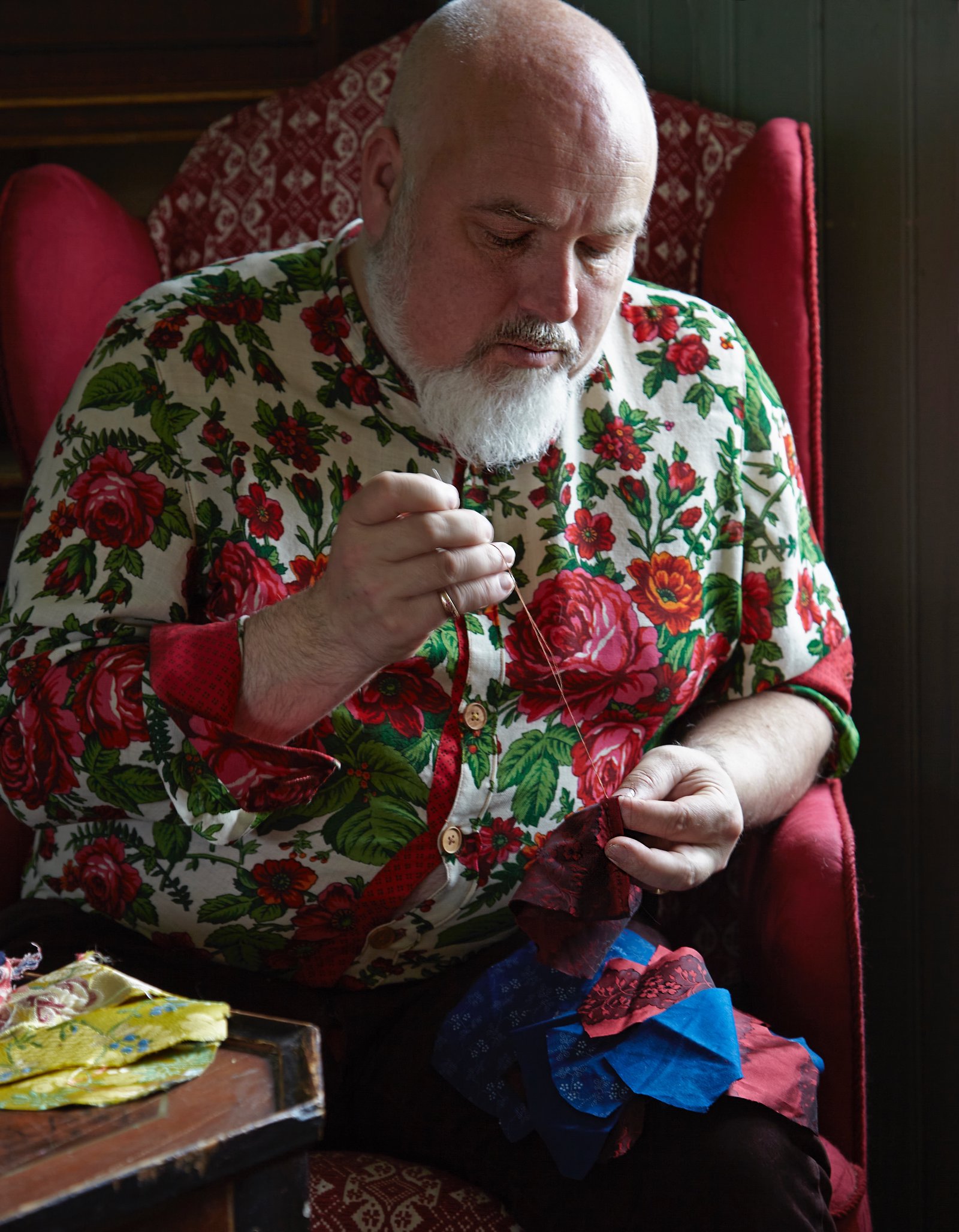 Jon Fredrik Skauge at work with embroidery and textiles
